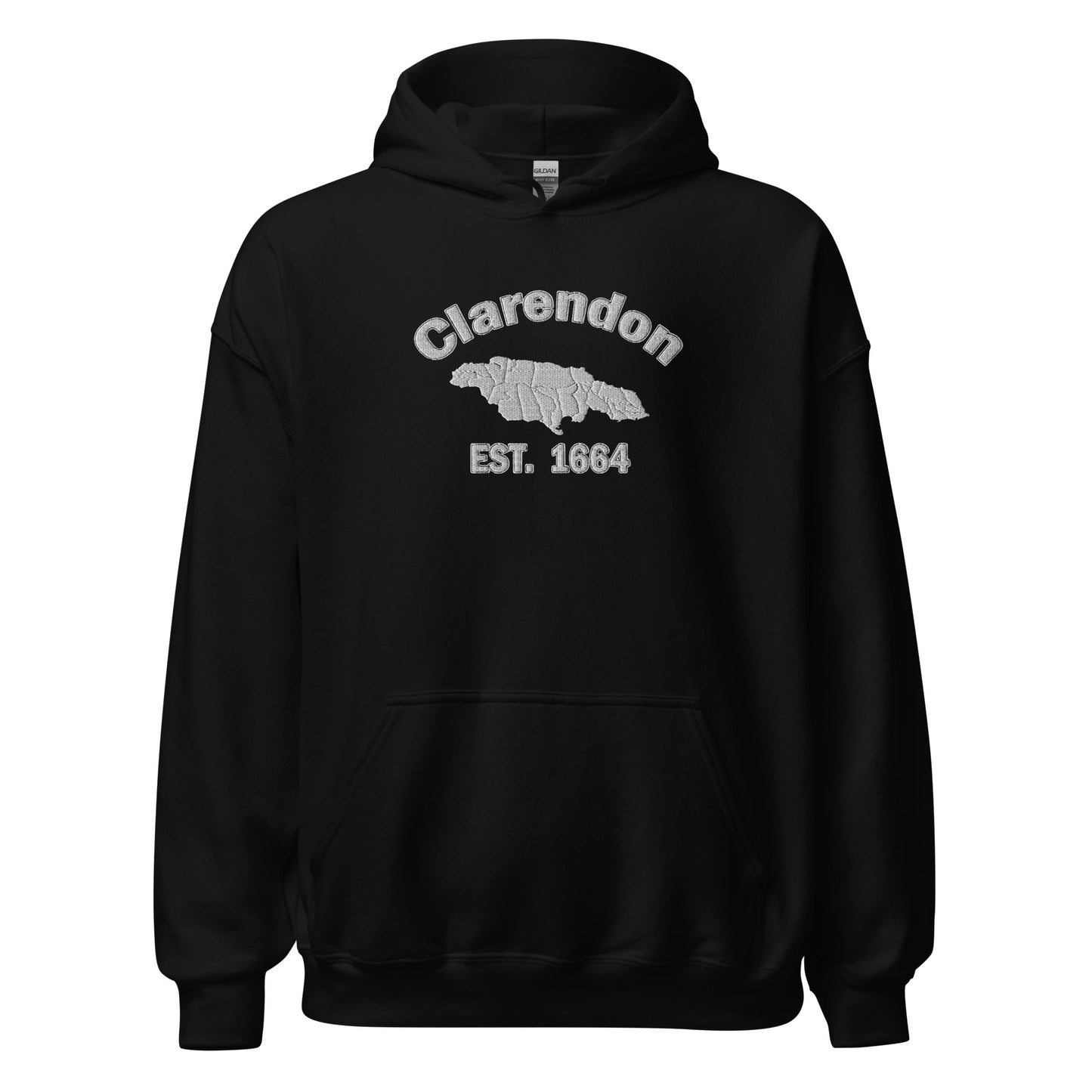 Unisex WHITE EMBROIDERED CLARENDON JAMAICA Hoodie