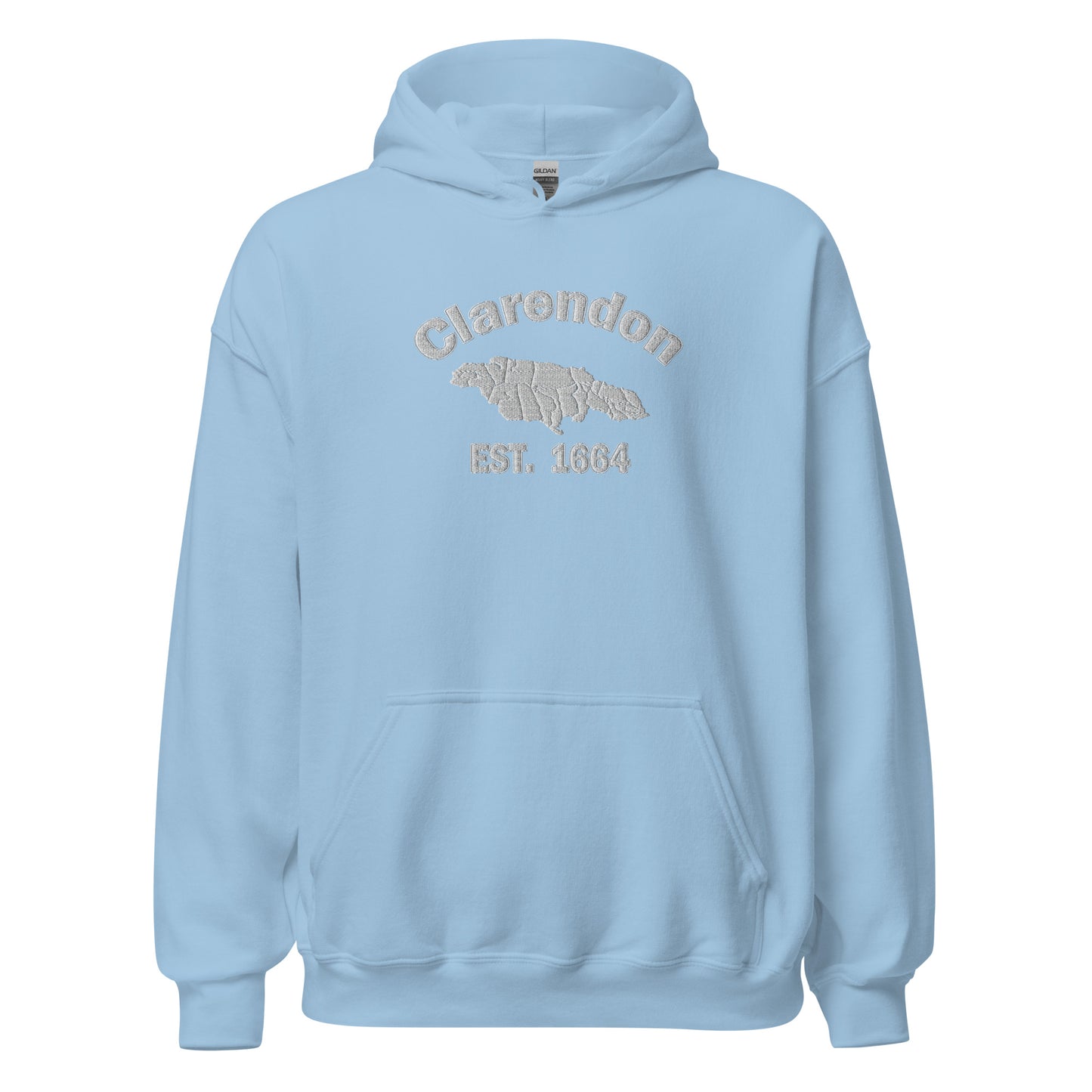 Unisex WHITE EMBROIDERED CLARENDON JAMAICA Hoodie