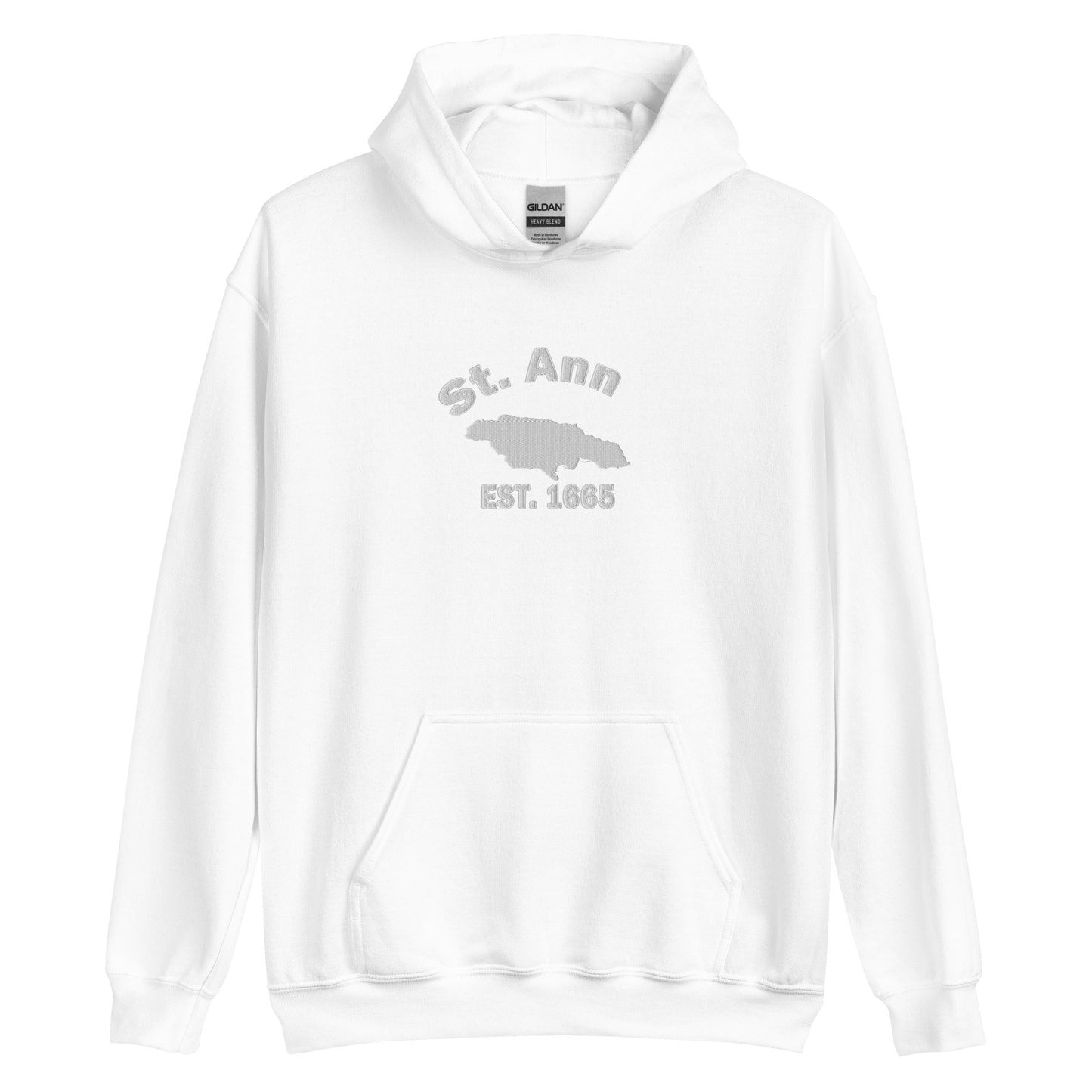 Unisex ST. ANN JAMAICA WHITE EMBROIDERED Hoodie