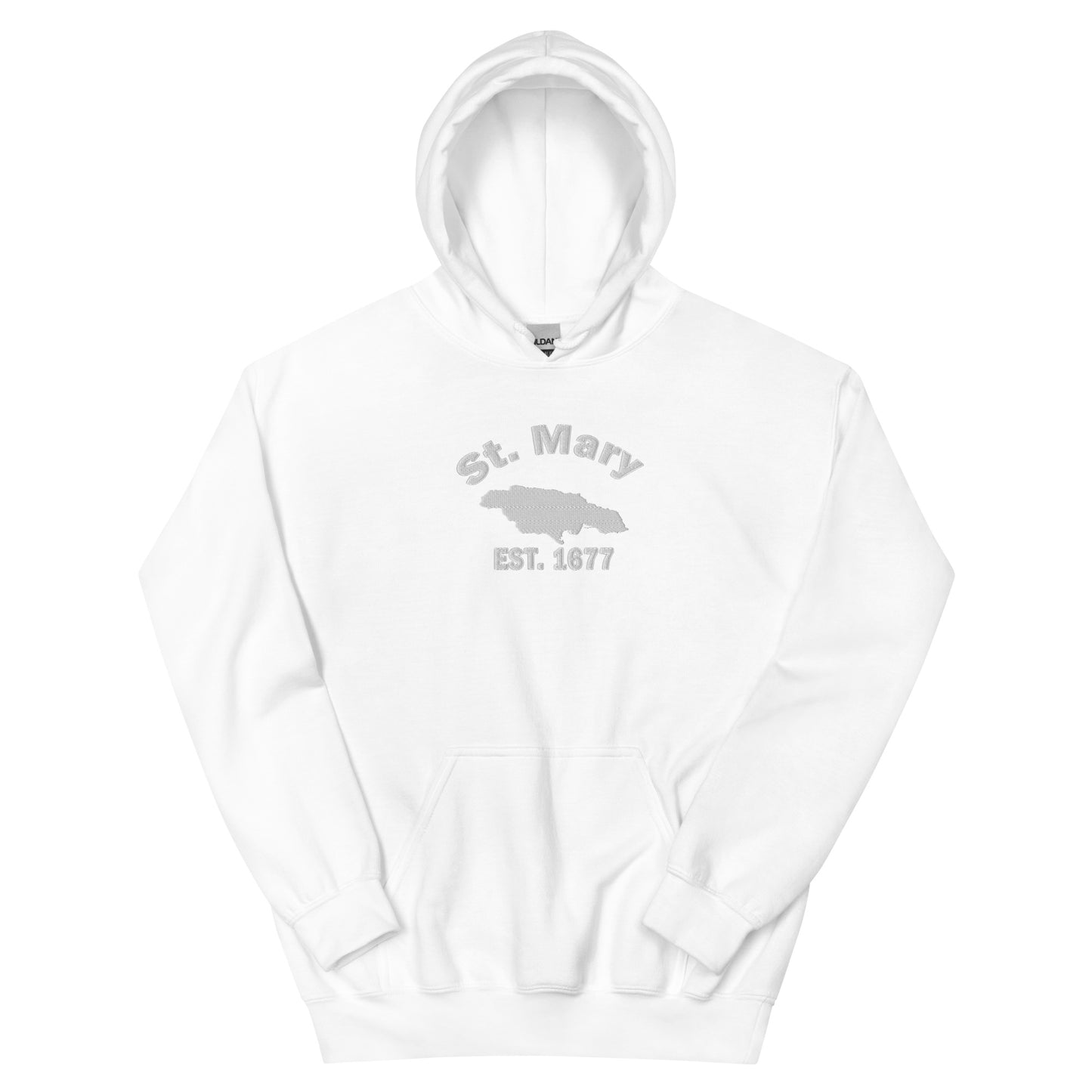 Unisex WHITE EMBROIDERY ST. MARY JAMAICA Hoodie