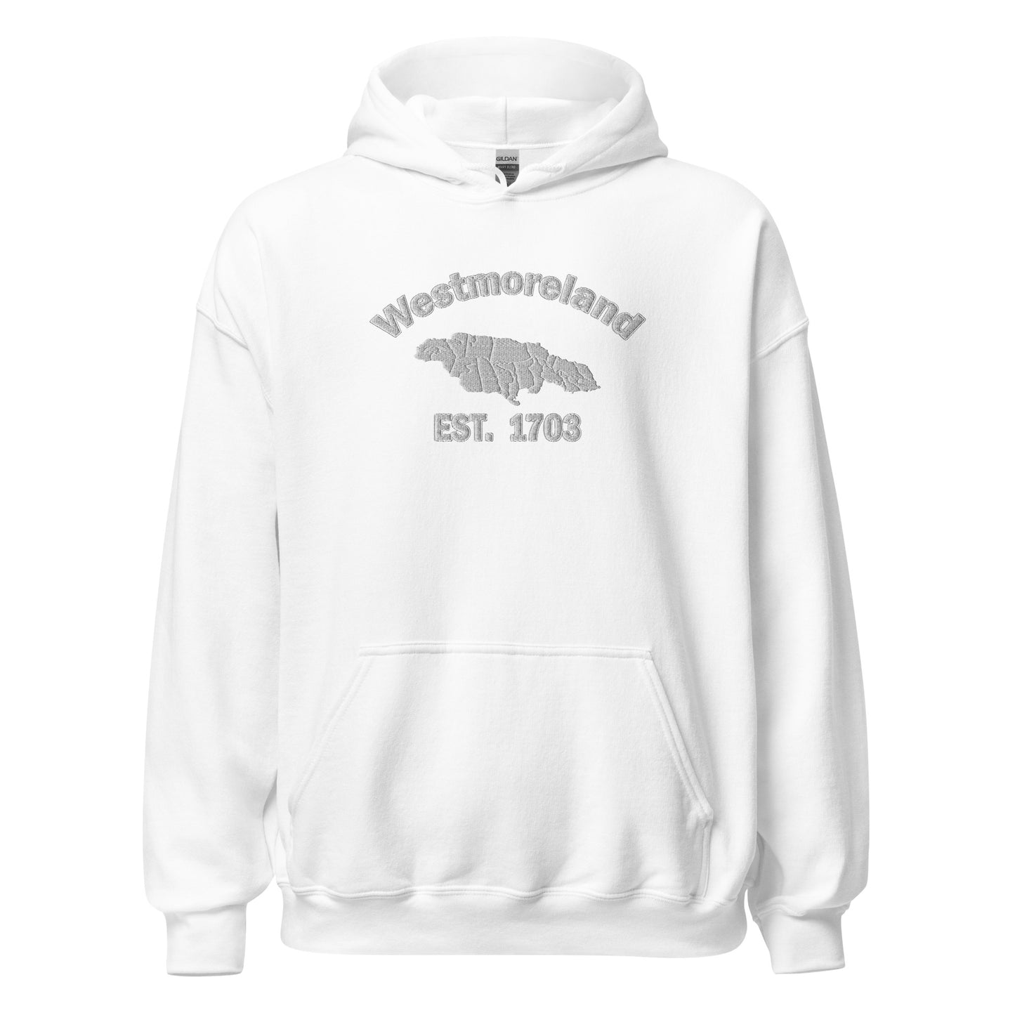 Unisex WESTMORELAND JAMAICA WHITE EMBROIDERED Hoodie