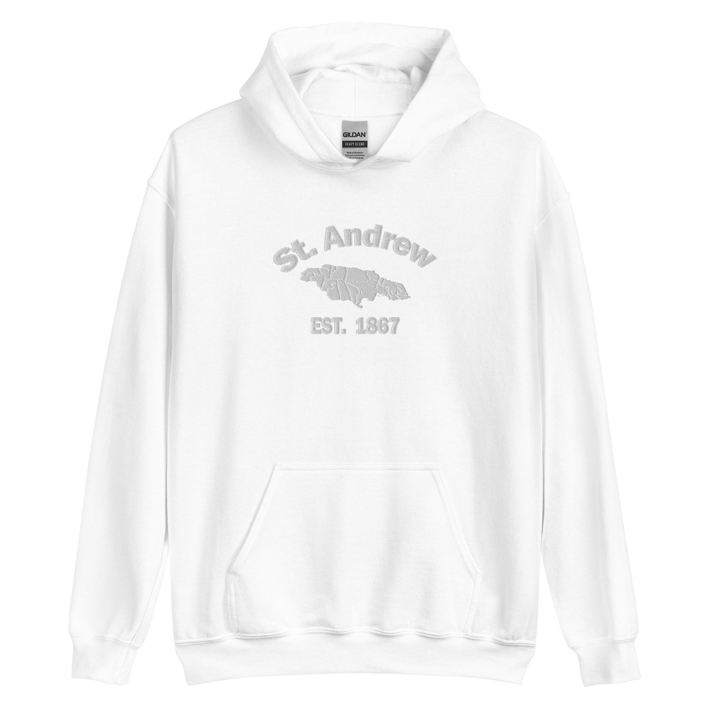 Unisex  ST. ANDREW JAMAICA WHITE EMBROIDERED Hoodie